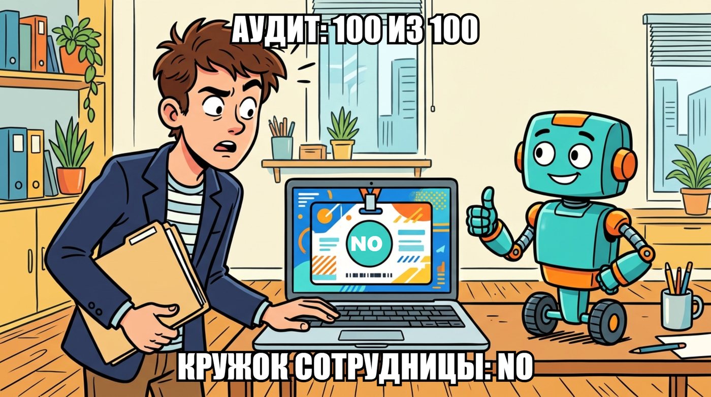 Мем: кружок NO на карточке сотрудницы