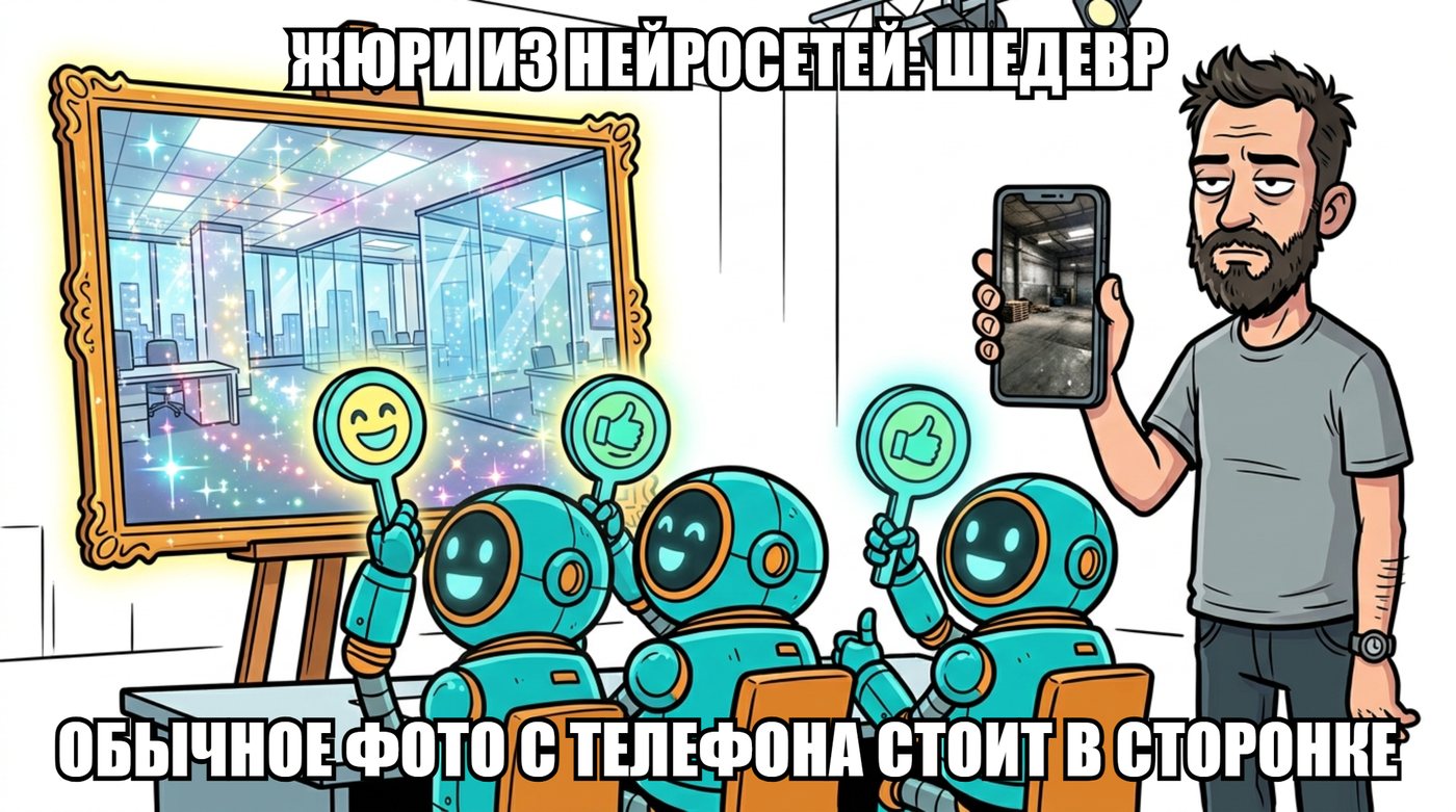 Мем: жюри из нейросетей ставит оценки картинке