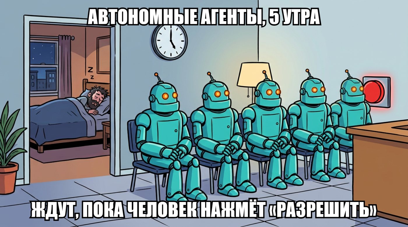Мем: пять роботов ждут нажатия кнопки